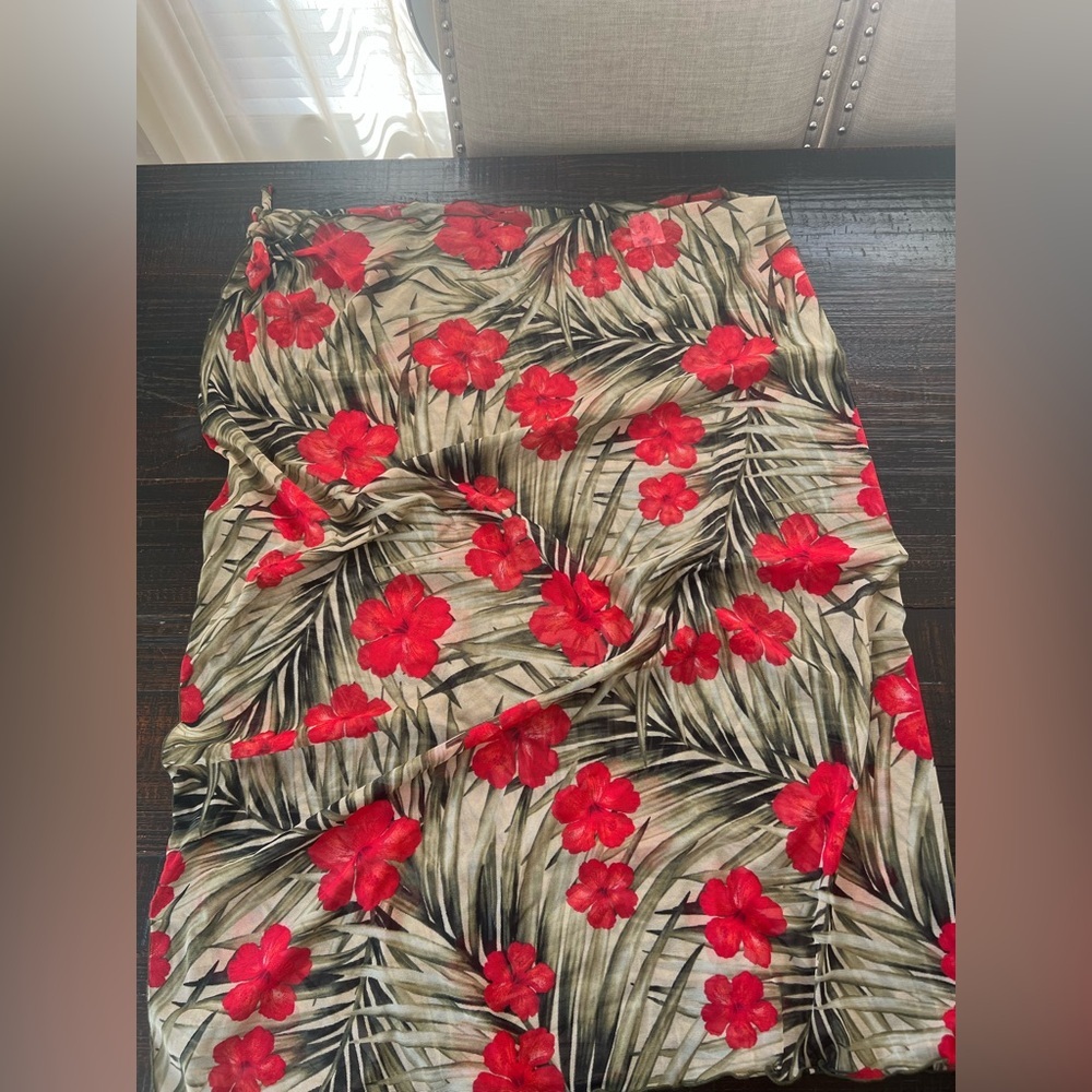 Lands’ End Women’s XL Tropical Hibiscus Mesh Swim Cover Up Sarong Stretch USA